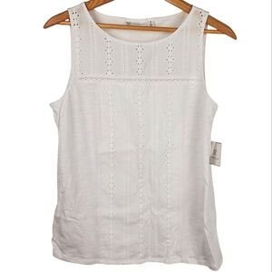 Rafaella White Sleeveless Eyelet Tank Top. NWT. MED. E0066